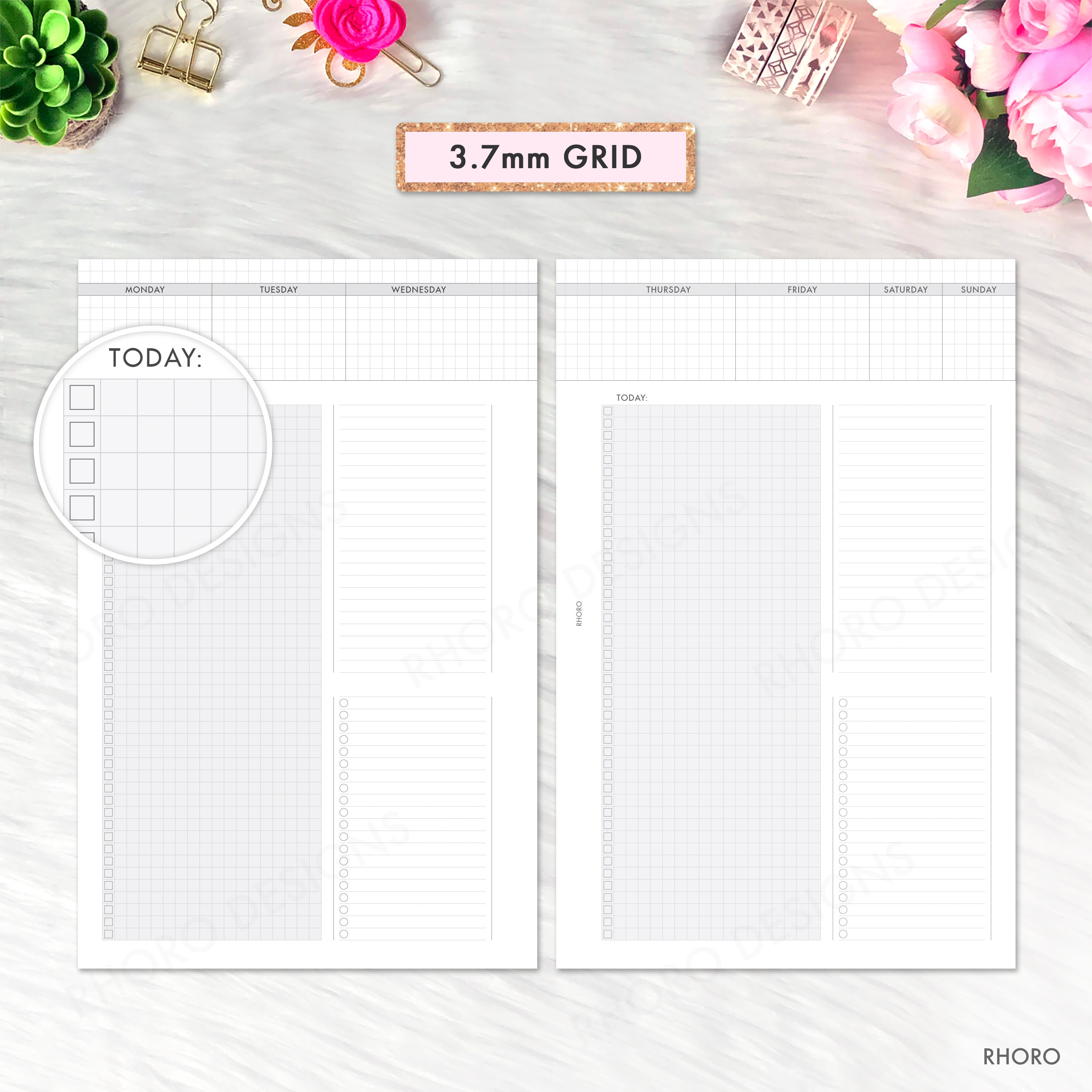 Half Letter Planner Inserts Printable, Weekly Grid, Grid Inserts ...