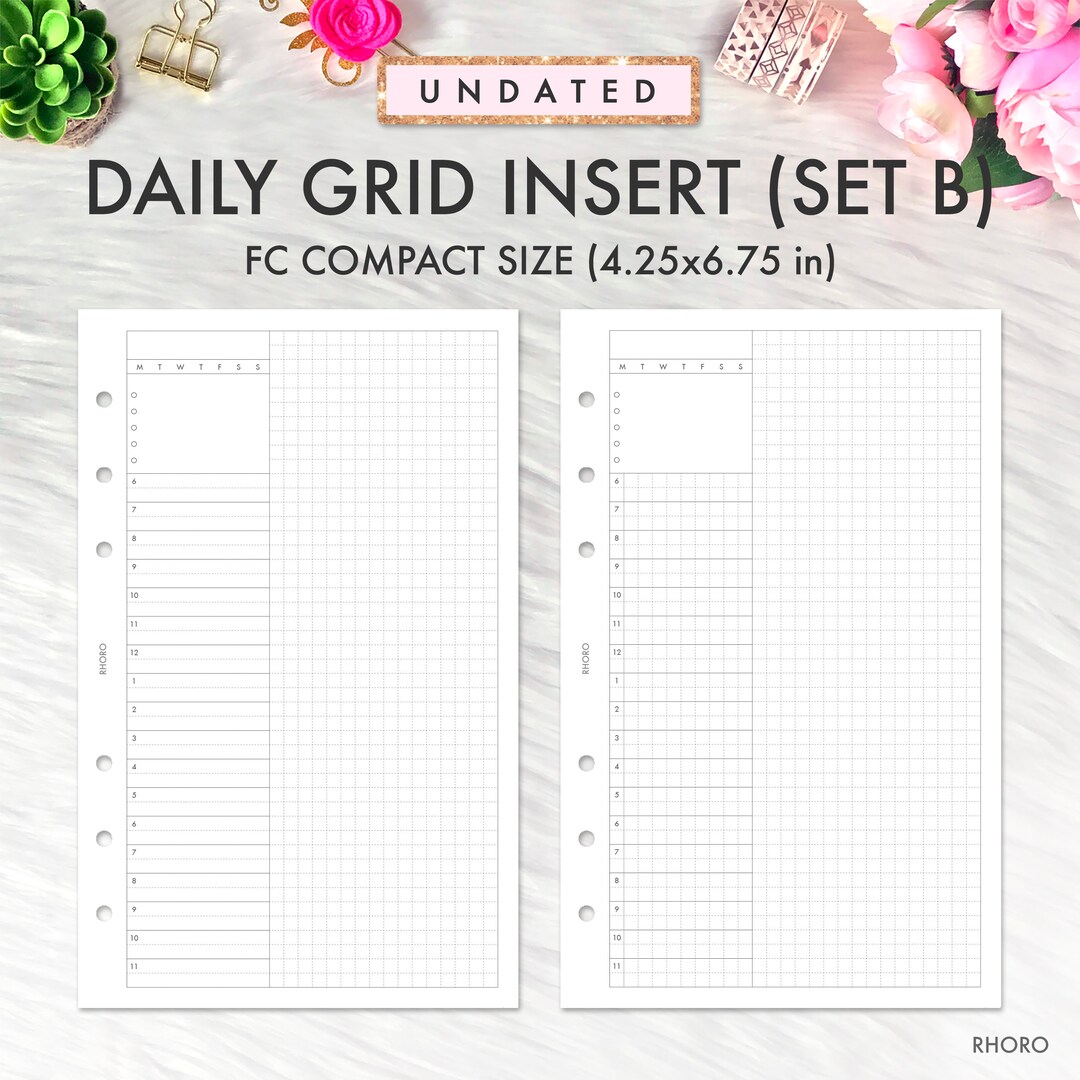 FRANKLIN COVEY Compact Inserts Printable, Daily Grid Set B Inserts ...