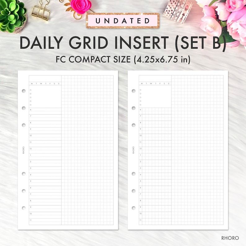 FRANKLIN COVEY Compact Inserts Printable Daily Grid Set B Etsy