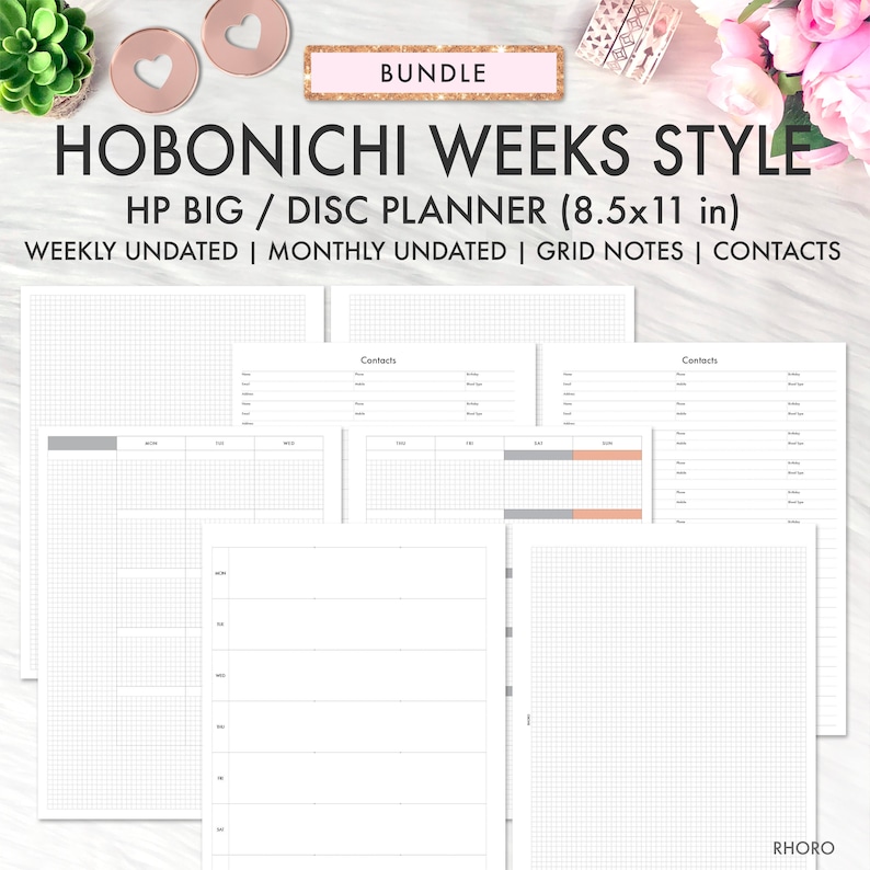 BIG HAPPY PLANNER Printable Insert, Hobonichi Weeks Grid Style Bundle ...