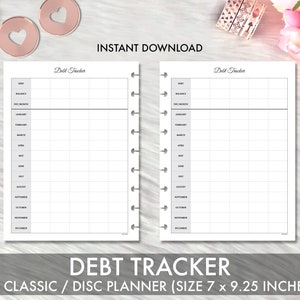 Happy Planner Classic DEBT TRACKER Inserción imprimible, PRÉSTAMO Pago Rastreador de deuda Happy Planner Classic Refill Imprimible Inserts Planner 2025