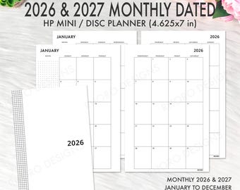 2026 2027 MINI Happy Planner Refill, Happy Planner utskrivbara bilagor, Månadskalenderbilaga, Mini Happy Planner utskrivbara refillbilaga