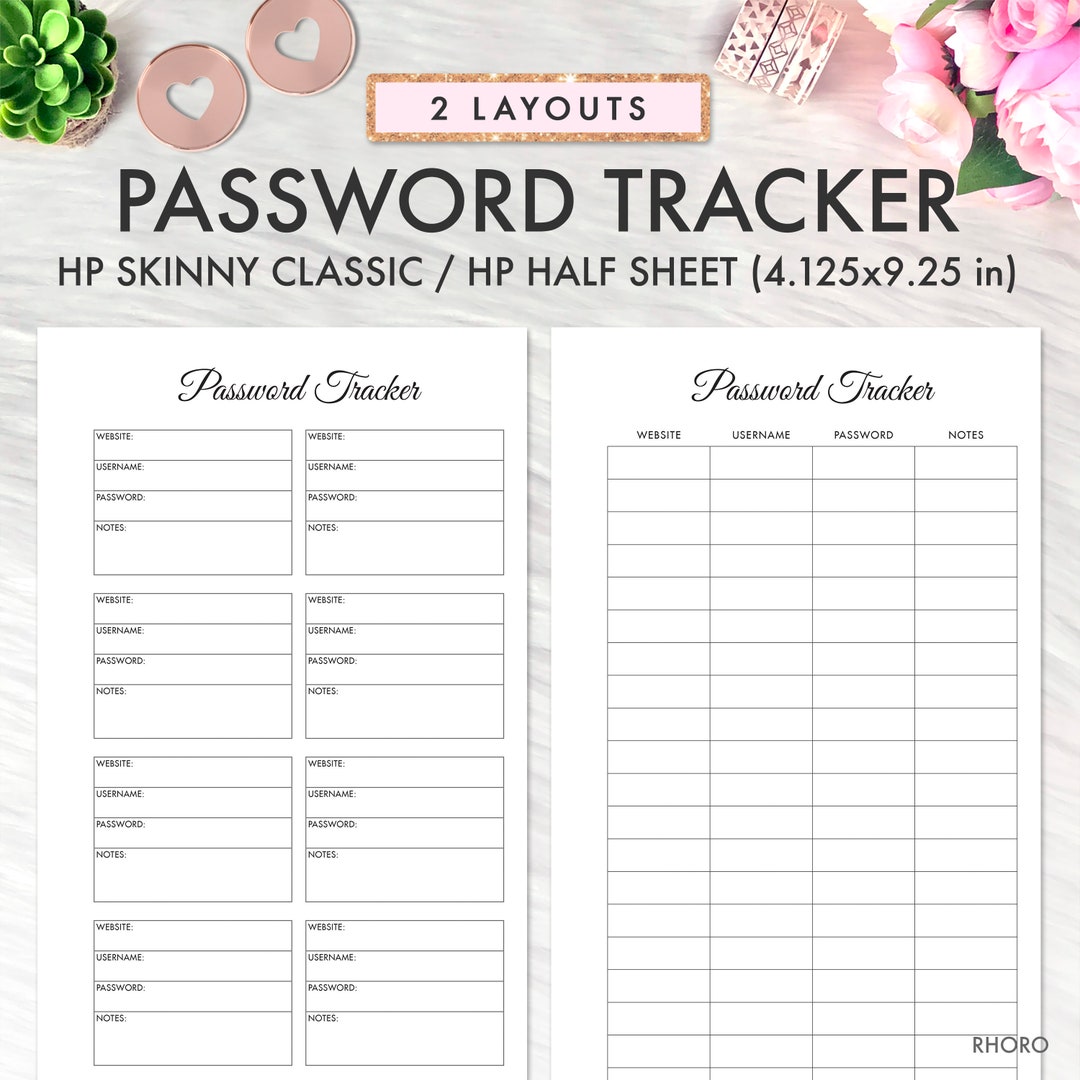 SKINNY CLASSIC Happy Planner Printable Inserts, Password Tracker ...
