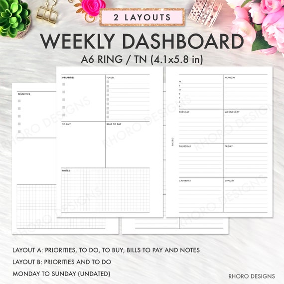 A6 Planner Inserts, A6 Inserts, A6 Weekly Insert Printable, Weekly