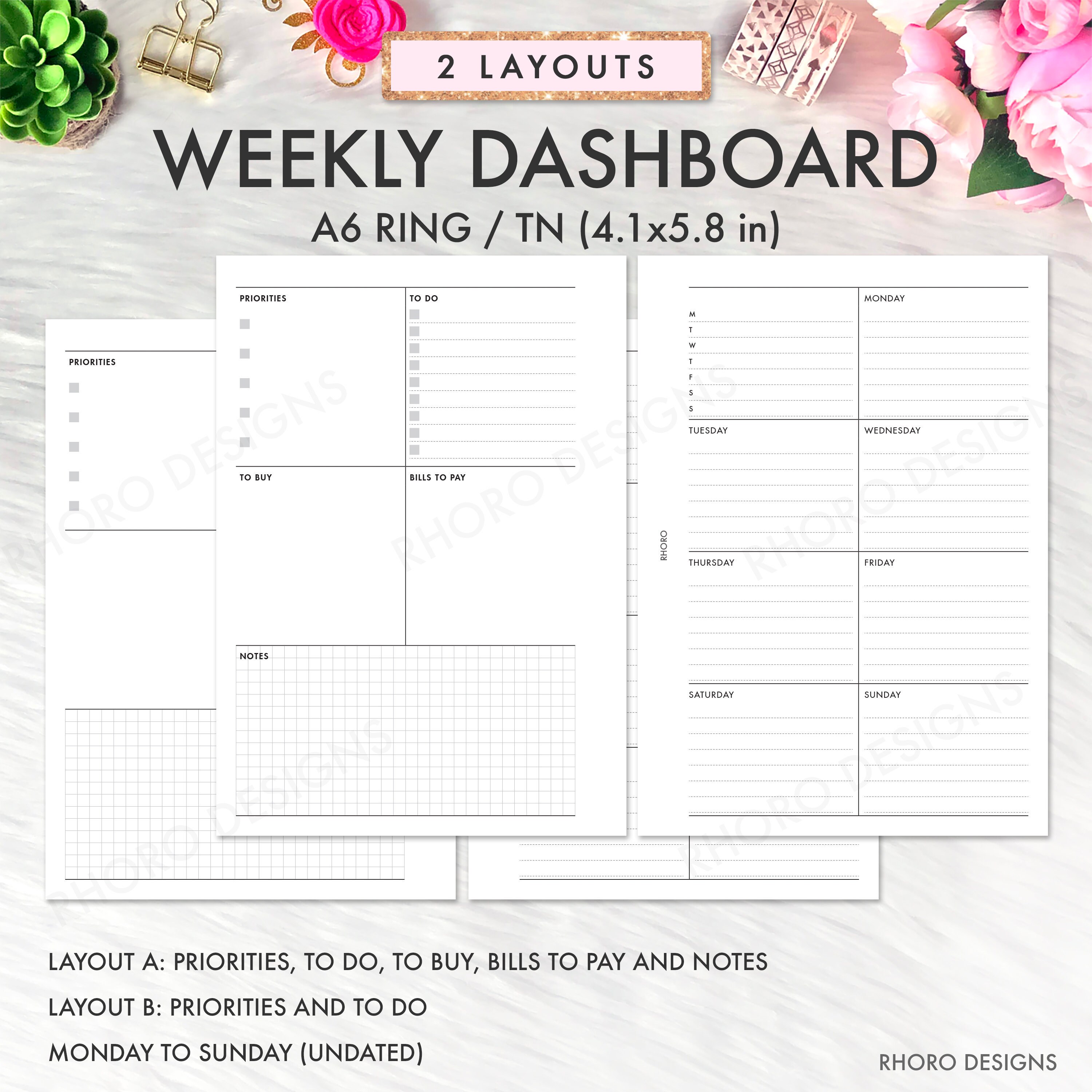 A6 Planner Inserts A6 Inserts A6 Weekly Insert Printable Etsy España