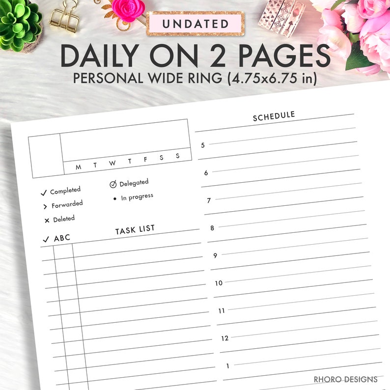 Personal Wide Inserts, Personal Wide Planner Inserts Printable, Daily ...