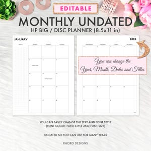Insertos grandes de Happy Planner EDITABLES, planificador mensual, mes, insertos imprimibles de recambio mensual grande de Happy Planner, Happy Planner imprimible grande