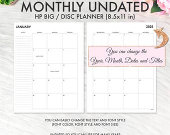Insertos grandes de Happy Planner EDITABLES, planificador mensual, mes, insertos imprimibles de recambio mensual grande de Happy Planner, Happy Planner imprimible grande