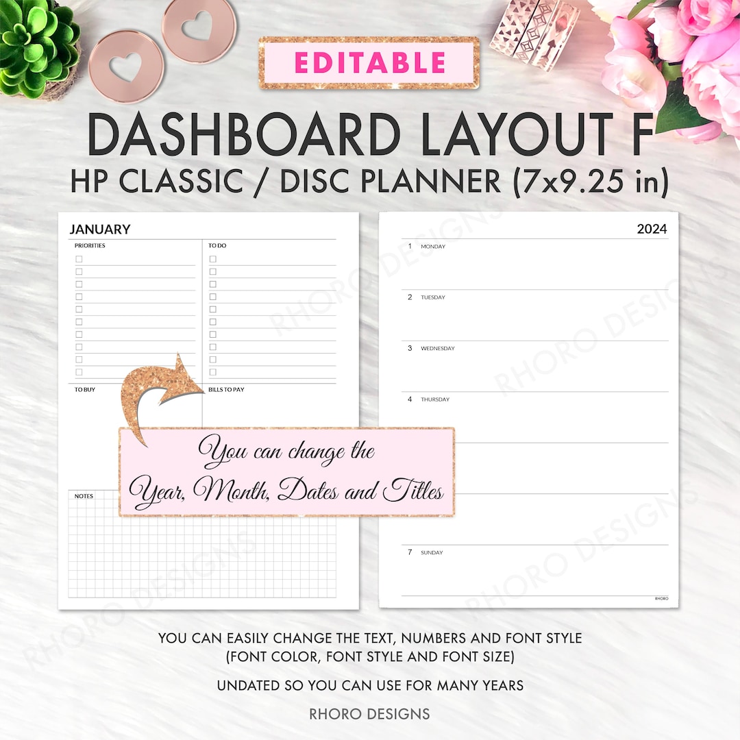 EDITABLE Dashboard Layout CLASSIC Happy Planner Printable Insert ...