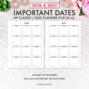 Classic Happy Planner Inserts, Happy Planner Inserts Printable, Important Dates 2026 & 2027, Mambi Classic, Happy Planner Printable Inserts