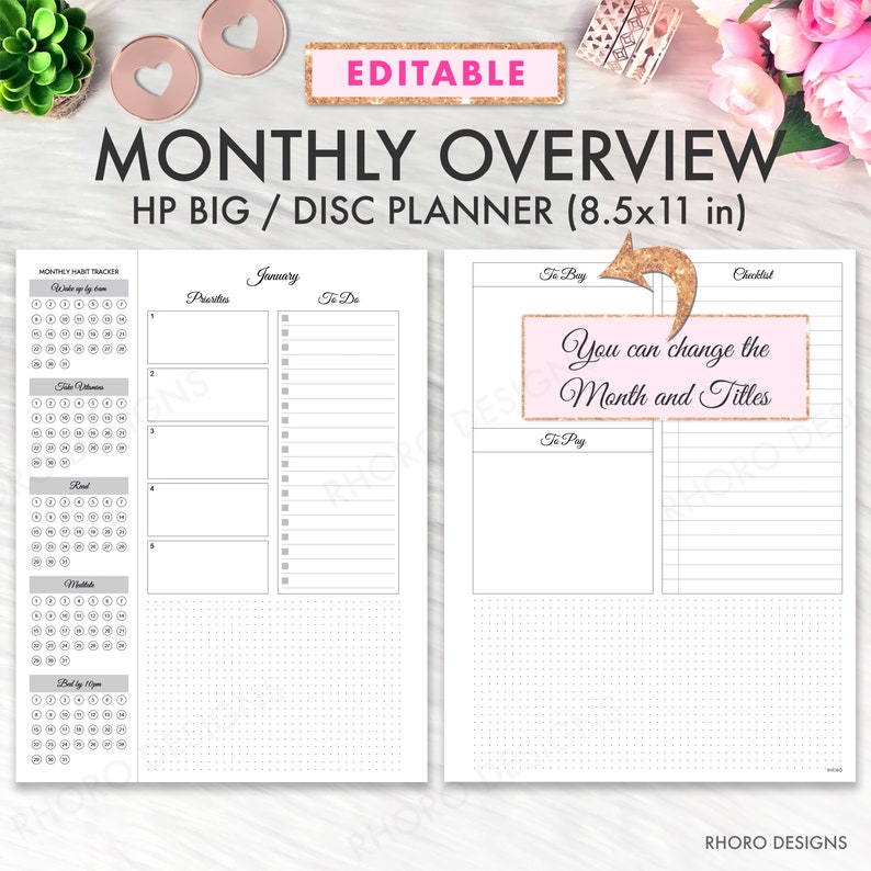 Happy Planner Printable Monthly Inserts Monthly Overview - Etsy