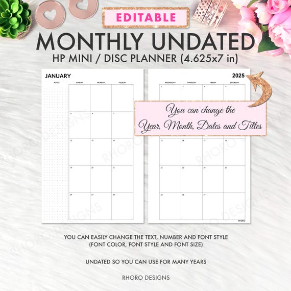 EDITABLE Mini Happy Planner Inserts, Happy Planner Printable Inserts, Monthly Undated Inserts, Happy Planner Editable Inserts Printable
