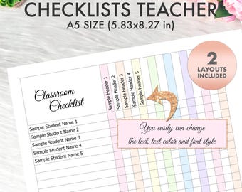 EDITABLE A5 Planner Inserts Teacher Classroom Checklist, A5 Printable Inserts, A5 Inserts, A5 Pastel Planner Refill, A5 Filofax Moterm PDF