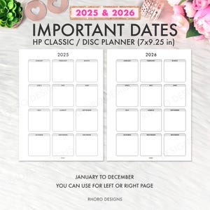 Classic Happy Planner Inserts, Happy Planner Inserts Printable, Important Dates 2025 & 2026, Mambi Classic, Happy Planner Printable Inserts