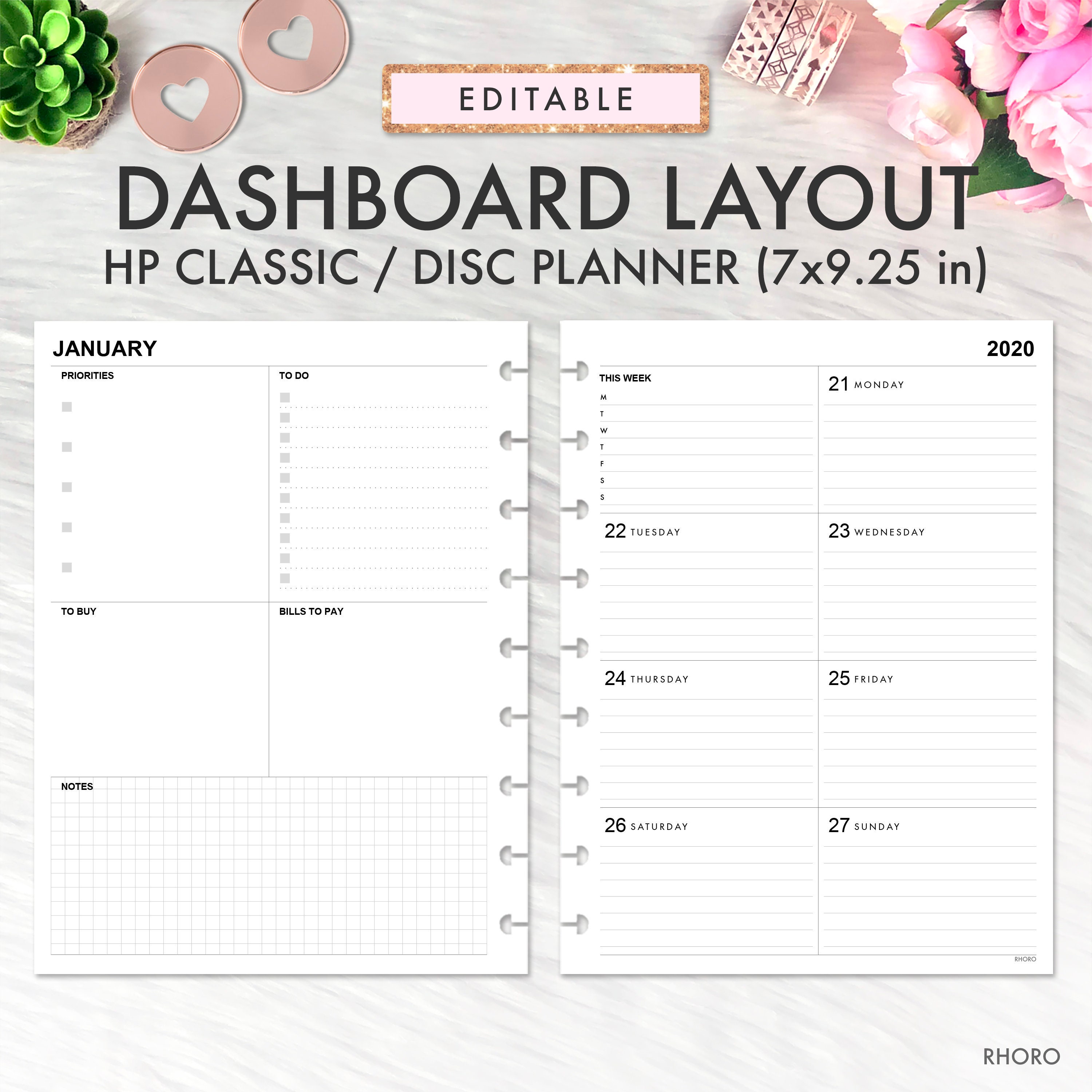 Editable Dashboard Layout Classic Happy Planner Printable Etsy