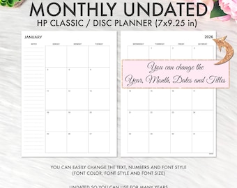 EDITABLE Classic Happy Planner Inserts, Happy Planner Inserts Printable, Monthly Undated Inserts, Happy Planner Printable Inserts Editable