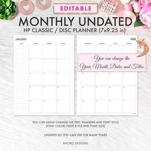Bearbeitbare klassische Happy Planner-Einlagen, druckbare Happy Planner-Einlagen, monatliche undatierte Einlagen, bearbeitbare Happy Planner-Einlagen zum Ausdrucken
