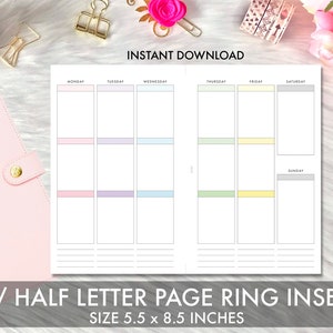 A5 Planner Inserts / Half Page Letter Inserts Printable Erin Condren Style Vertical Weeks WO2P - Filofax A5, Kikki K Large Printable Insert