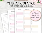 Half Letter Planner Inserts, Half Letter Inserts, Half Letter 2026 2027 Year At A Glance Calendar Printable, Half Letter Planner Inserts PDF
