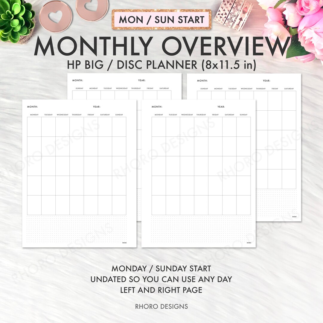 Happy Planner Big Printable, Monthly Overview Grid Undated, Happy ...