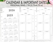 PERSONAL RING INSERT Printable 2025 2026 Calendar Date, Year At A Glance Personal Planner Printable Filofax Personal Foxy Fix Personal Ring