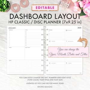 Diseño de tablero de mandos EDITABLE Inserto imprimible de Happy Planner CLÁSICO, diseño de tablero de mandos Insertos imprimibles de repuesto de Happy Planner sin fecha y semanales