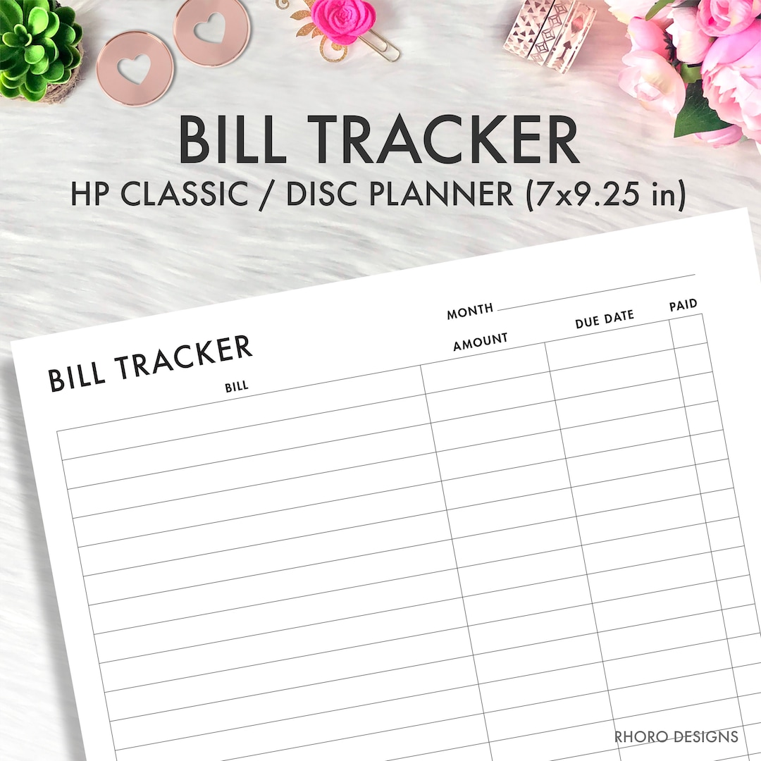 Happy Planner CLASSIC BILL TRACKER Printable Insert, Bill Tracker Bill ...