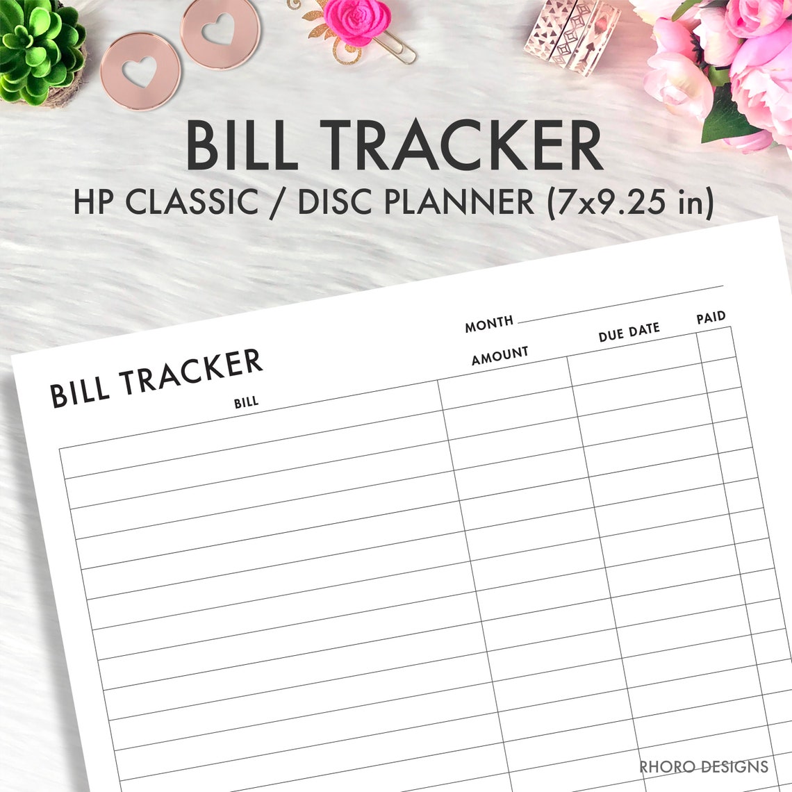 Happy Planner CLASSIC BILL TRACKER Printable Insert Bill - Etsy