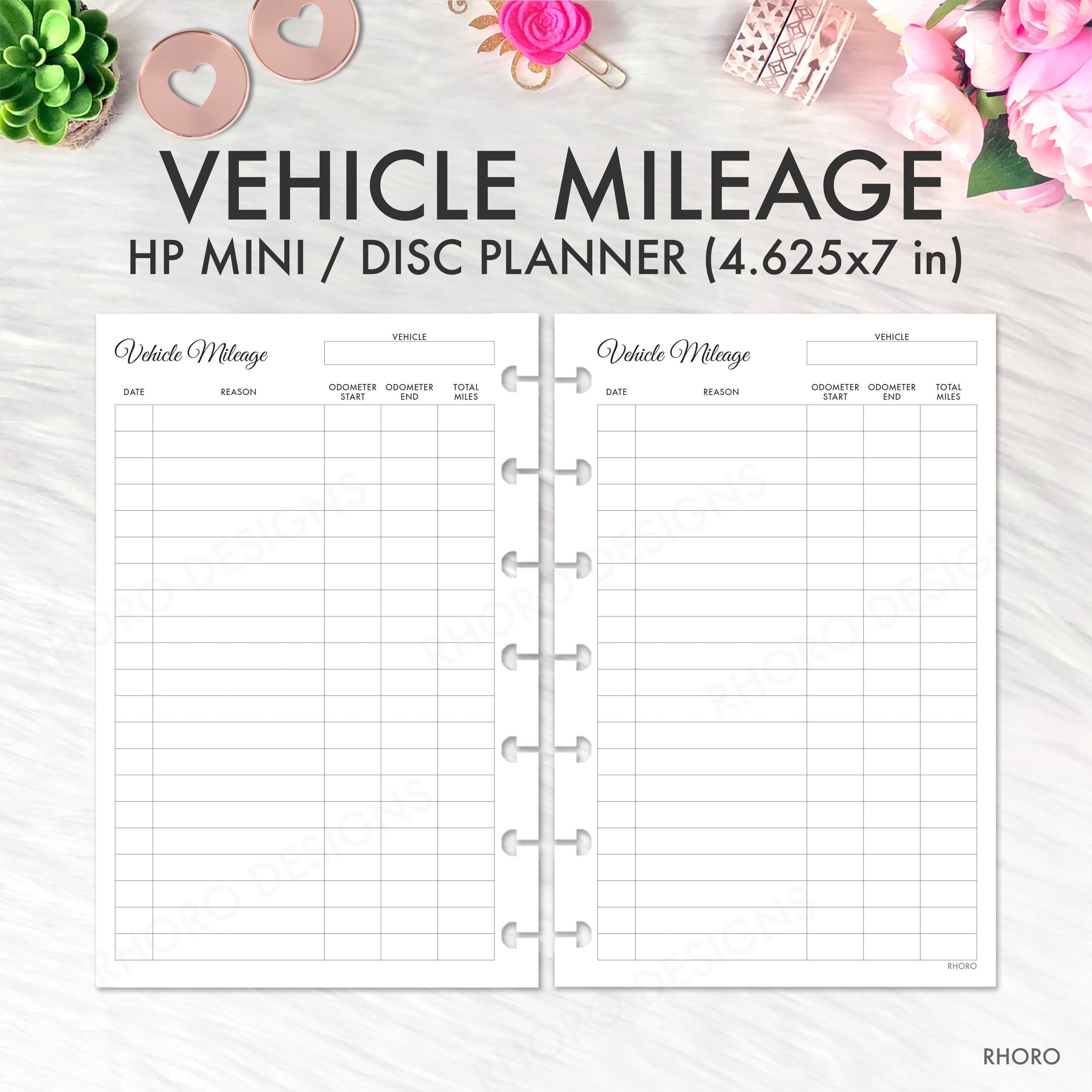 MINI HAPPY PLANNER Inserts Printable, Vehicle Mileage Log Tracker ...
