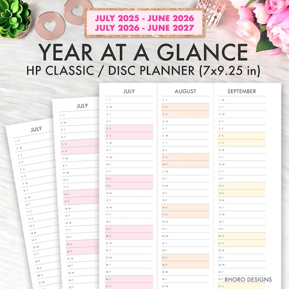 Happy Planner Printable, Teacher Planner Year At A Glance 2025 2026 2027 Classic Happy Planner Inserts, Student Planner Calendar July PDF