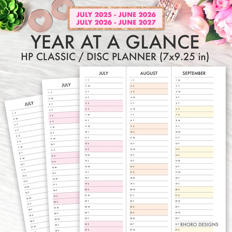 Happy Planner Printable, Teacher Planner Year At A Glance 2025 2026 2027 Classic Happy Planner Inserts, Student Planner Calendar July PDF image 1
