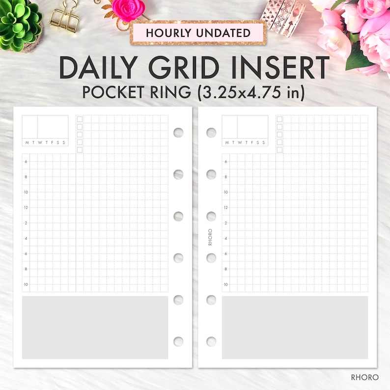 Pocket Planner Inserts Printable Daily Grid Pocket Ring Etsy