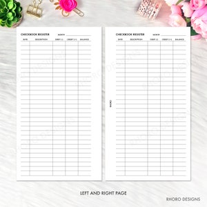 CHECKBOOK REGISTER Personal Planner Inserts, Check Register Tracker Log ...
