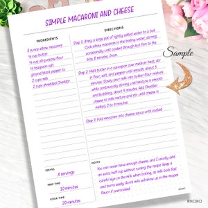 Happy Planner CLASSIC RECIPE Printable Insert, Recipe Printable Insert ...