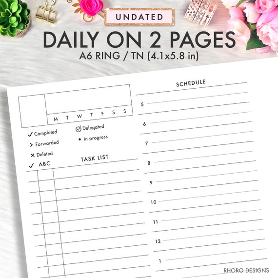 A6 Planner Inserts, A6 Daily Inserts Printable, A6 Daily Inserts