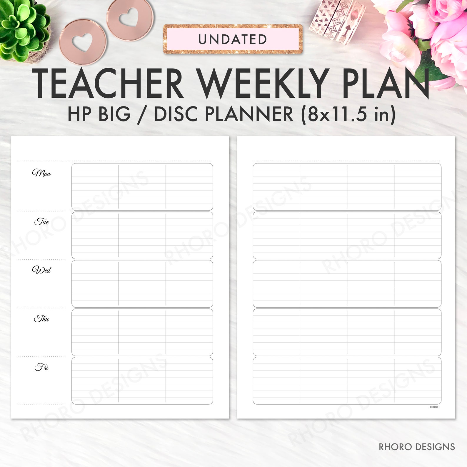 Teacher Happy Planner Big Printable Insert, Teacher Weekly Plan Insert