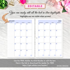 EDITABLE A5 Planner Inserts Printable, A5 Monthly Inserts, A5 Monthly ...