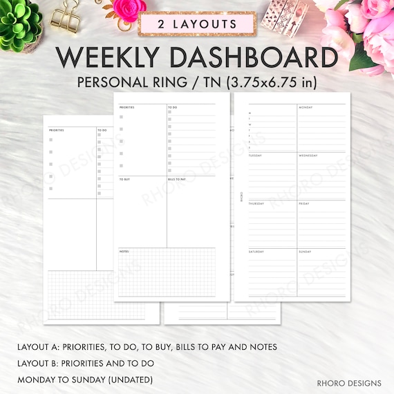 Personal Planner Printable Inserts, Weekly Inserts, Weekly Dashboard, Filofax Refill, Filofax Personal Inserts, Foxy Fix Inserts Printable