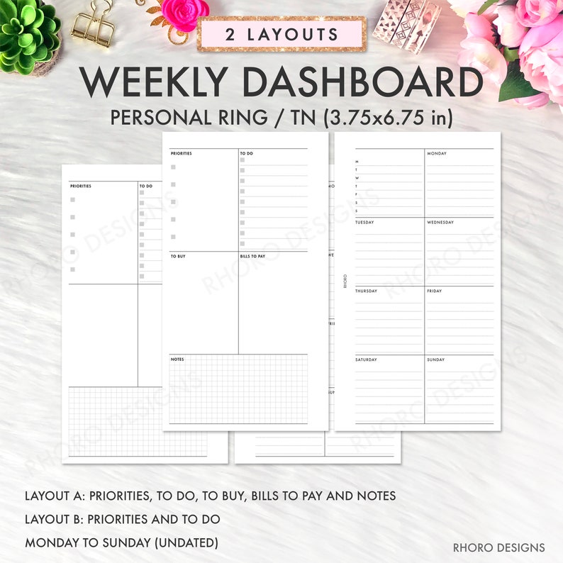 Personal Planner Printable Inserts, Weekly Inserts, Weekly Dashboard, Filofax Refill, Filofax Personal Inserts, Foxy Fix Inserts Printable image 1