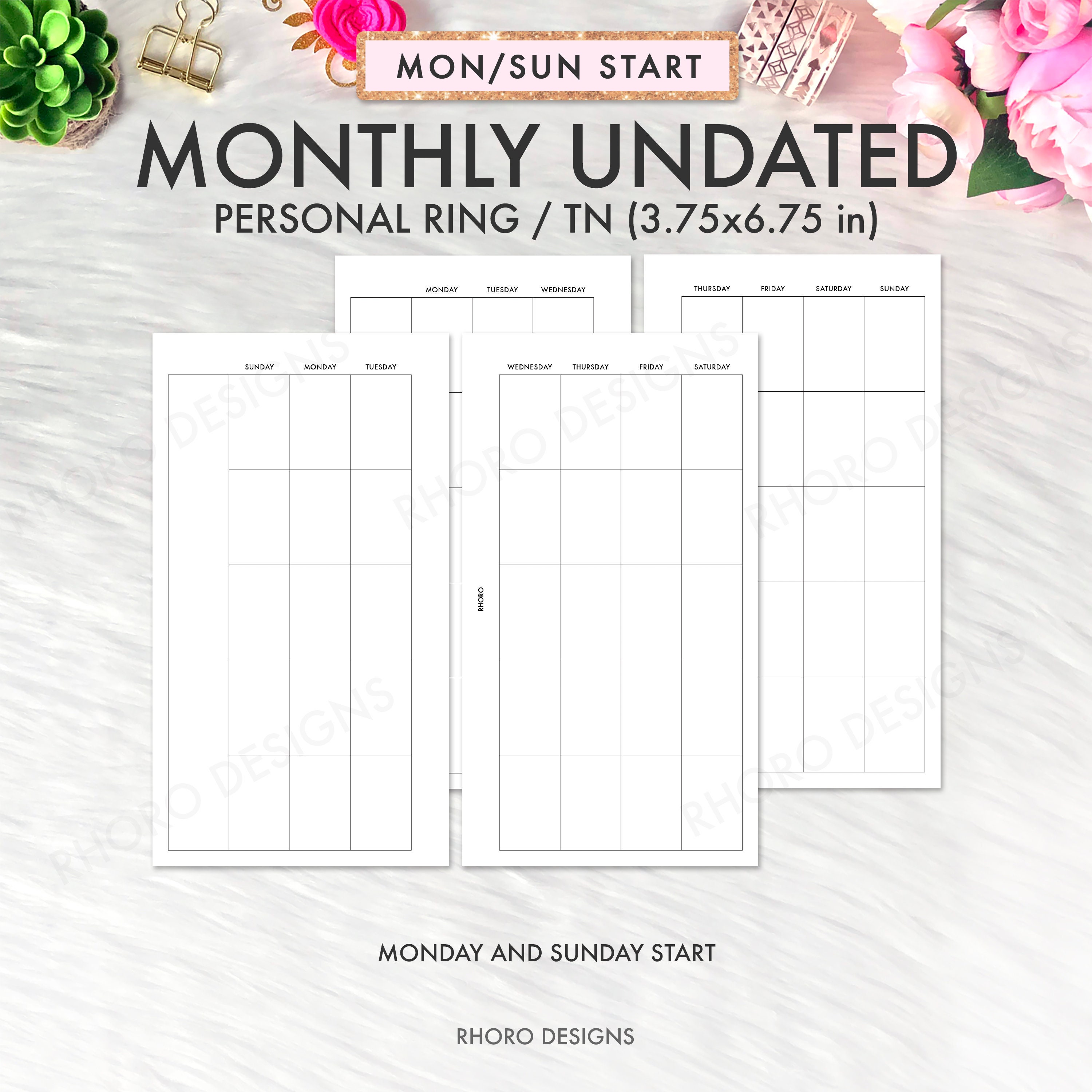 Personal Planner Inserts Printable, Personal Monthly Inserts, Monthly Undated Printable Inserts, Personal Inserts, Filofax Printable MO2P