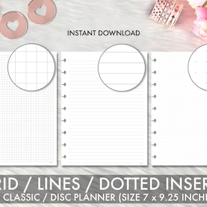 Inserti classici Happy Planner, inserti Happy Planner stampabili, griglia, linee, set griglia punteggiata, Mambi Classic, inserti stampabili Happy Planner