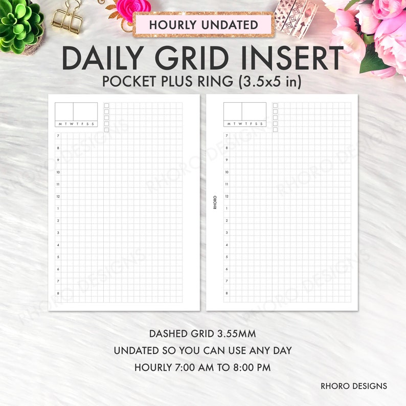 Pocket Plus Ring Size Printable Insert, Pocket Plus Daily Grid Insert ...