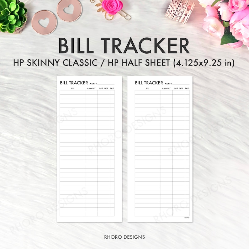 SKINNY CLASSIC Happy Planner Printable Inserts, Bill Tracker, Happy ...