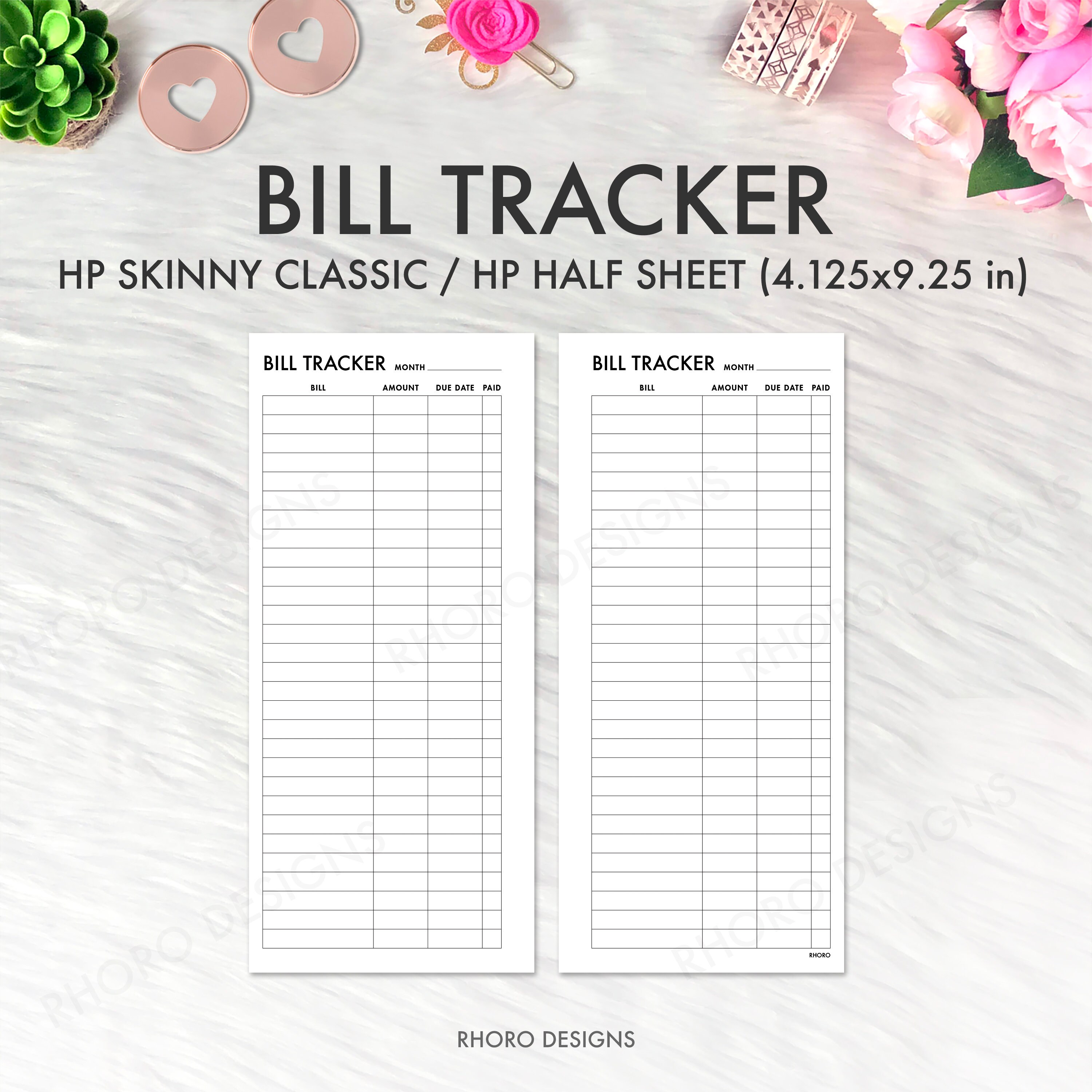 SKINNY CLASSIC Happy Planner Printable Inserts, Bill Tracker, Happy ...