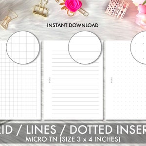Micro TN Inserts Printable Grid Lines Dotted, Grid Set Printable Micro TN Planner Insert, Foxy Fix No 0 Inserts Printable Grid Dot Line Set