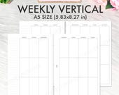 A5 Planner Inserts Printable, Weekly Vertical Planner Insert Template, A5 Inserts Weekly Undated Week On Two Pages WO2P Filofax A5 PDF