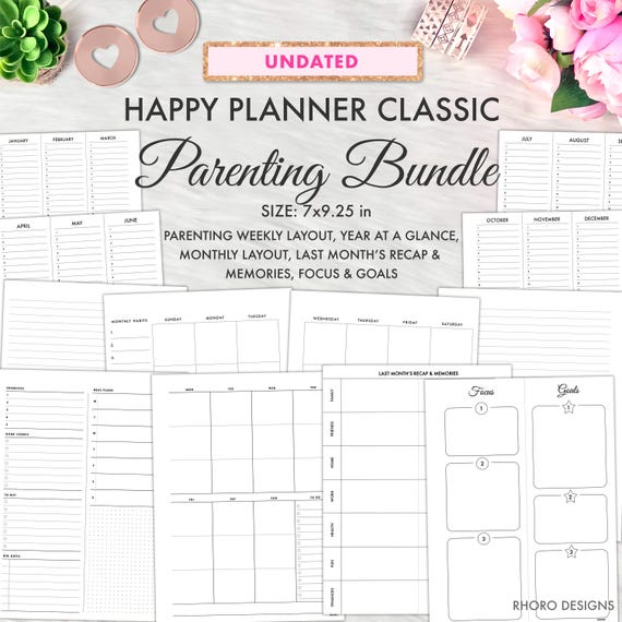 CLASSIC HAPPY PLANNER Parenting Layout Bundle Printable Insert, Year Monthly Weekly Undated Happy Planner Refill Printable Inserts WO2P MO2P