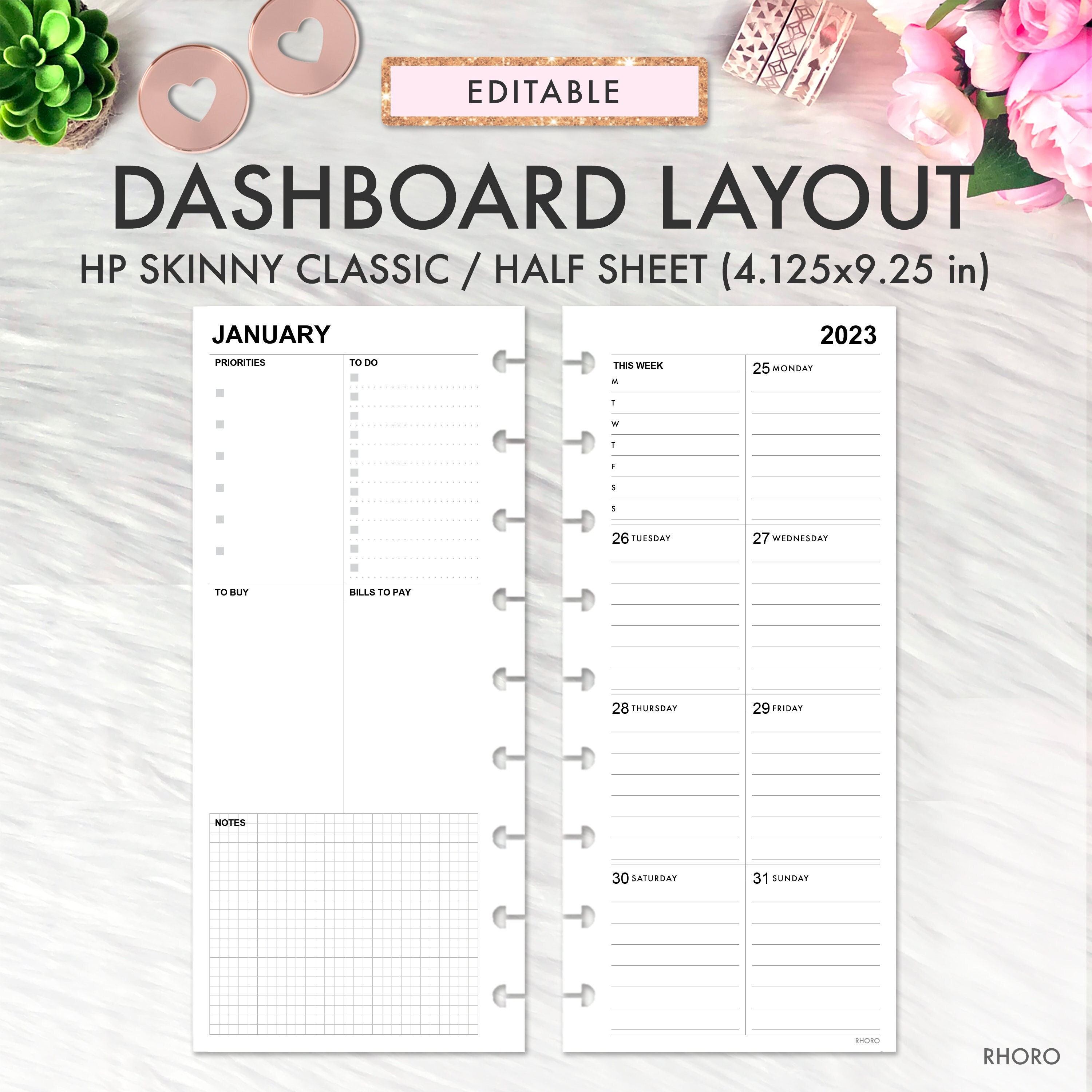 EDITABLE Dashboard Layout SKINNY CLASSIC Happy Planner - Etsy Österreich