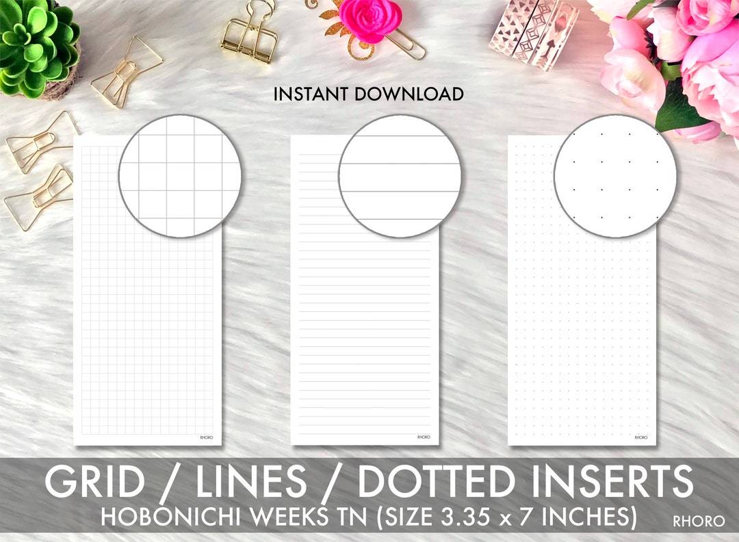 HOBONICHI WEEKS Printable Inserts Grid, Lines, Dotted Grid Set ...