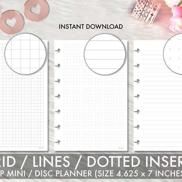Mini Happy Planner Inserts, Happy Planner Mini Printable Inserts, Grid, Lines, Dotted Grid Set, Mambi Mini, Happy Planner Printable Inserts